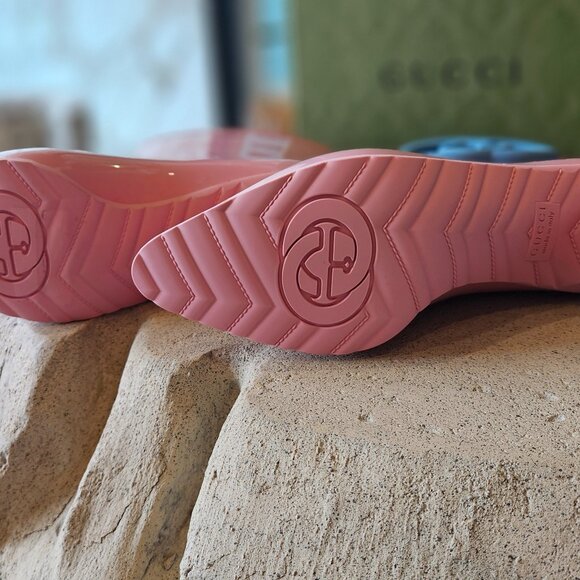 New Authentic Gucci Interlocking GG Logo Rubber Boots Pink Size 35 - Picture 3 of 8